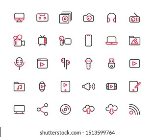Media outline icon set, Vector and Illustration.