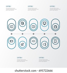 Media Outline Icons Set. Collection Of Forward, Charge, Television And Other Elements. Also Includes Symbols Such As Gallery, Backward, Next.