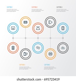 Media Outline Icons Set. Collection Of Signal, Cloud, Chatting And Other Elements. Also Includes Symbols Such As Forward, Synchronize, Film' Negative.
