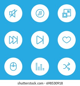 Media Outline Icons Set. Collection Of Mute, Forward, Heart And Other Elements. Also Includes Symbols Such As Quarter, Audio, Silence.