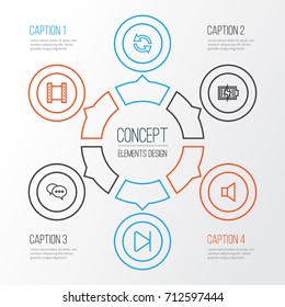 Media Outline Icons Set. Collection Of Energy, Film, Silence And Other Elements. Also Includes Symbols Such As Battery, Comment, Mute.