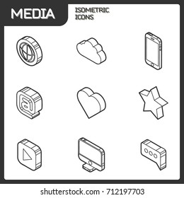 Media outline isometric icons set