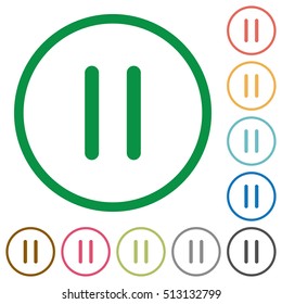 Media pause flat color icons in round outlines