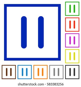 Media pause flat color icons in square frames on white background