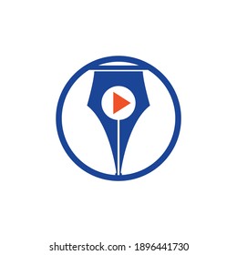 Media pen vector logo design. Pen and play button logo icon design.