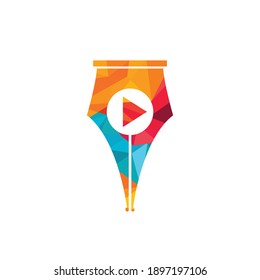 Media pen vector logo design. Pen and play button logo icon design.