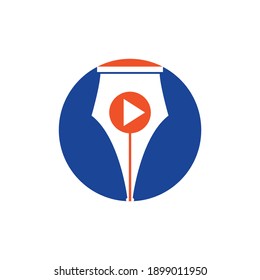 Media pen vector logo design. Pen and play button logo icon design.