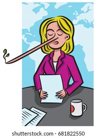 A media personality's nose grows as she reports her version of the news.