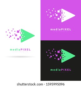 Media Pixel vector logo design template. Pixel and triangle play button design element. Business media logo design template