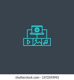 media plan concept blue line icon. Simple thin element on dark background. media plan concept outline symbol design. Can be used for web and mobile UI/UX
