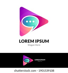 Media play bubble chat logo concept template ready for use