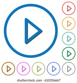 Media play flat color vector icons with shadows in round outlines on white background