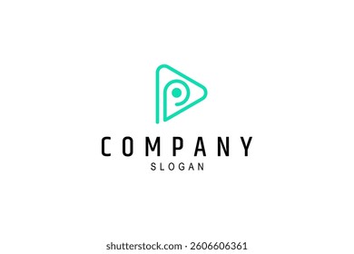 media play icon logo with letter P in linear design style