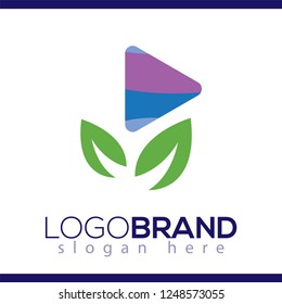 Media play with leaf green logo icon vector