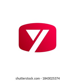 Media play letter Y logo design with flat concept in red color