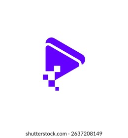 media play logo with combination of pixel technology in flat vector design