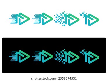 Media play logo concept letter M with technology pixels