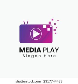 Media play logo design with radio vector template.