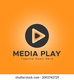 Logotipo de juego multimedia.Logotipo de resumen minimalista de color naranja claro y negro.Logo de forma circular.