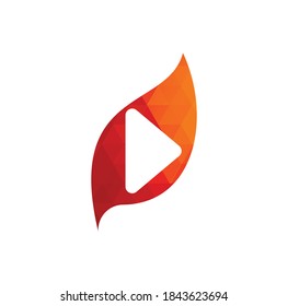 Media play and natural leaf logo design template.	
