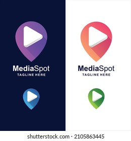 Reproducción multimedia con plantilla de ilustración de logotipo de ubicación de anclaje