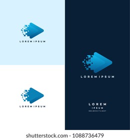 Media Play Pixel Logo Design Template, Fast Play logo designs concept