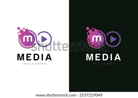 Media play stream studio logo design with infinite circle graphic concept for chanel symbol, video player app vector logo template