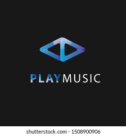 Media and play symbol logo design, digital music logo design template, vector illustrasion on a black background