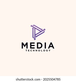Diseño del logotipo de la tecnología de juegos de medios en las opciones de color de la gradación Icono del logotipo del reproductor de medios
