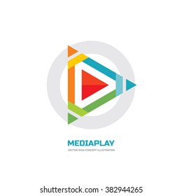 Media play - vector logo template concept illustration. Music or movie player icon application. Multimedia sign. Digital tv symbol. Audio insinia. Abstract triangle shape.