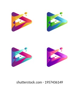 Media play and wave splat logo with color variation