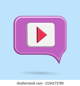 Media player 3d icon vector, playing music on smartphone with purple speech bubble background