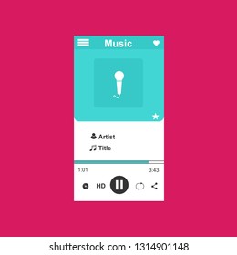 Media player application, app template with flat design style for smartphones, PC or tablets. Clean and modern - Vector