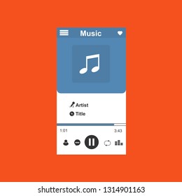 Media player application, app template with flat design style for smartphones, PC or tablets. Clean and modern - Vector