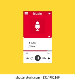 Media player application, app template with flat design style for smartphones, PC or tablets. Clean and modern - Vector