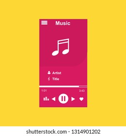 Media player application, app template with flat design style for smartphones, PC or tablets. Clean and modern - Vector