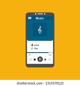 Media player application, app template with flat design style for smartphones, PC or tablets. Clean and modern - Vector