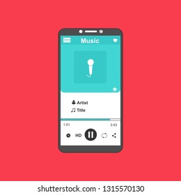 Media player application, app template with flat design style for smartphones, PC or tablets. Clean and modern - Vector