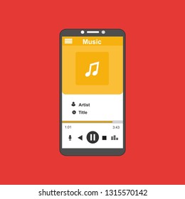 Media player application, app template with flat design style for smartphones, PC or tablets. Clean and modern - Vector