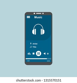 Media player application, app template with flat design style for smartphones, PC or tablets. Clean and modern - Vector