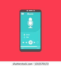 Media player application, app template with flat design style for smartphones, PC or tablets. Clean and modern - Vector
