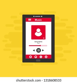 Media player application, app template with flat design style for smartphones, PC or tablets. Clean and modern - Vector