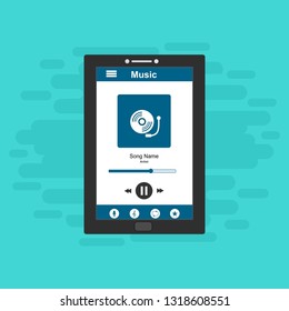 Media player application, app template with flat design style for smartphones, PC or tablets. Clean and modern - Vector