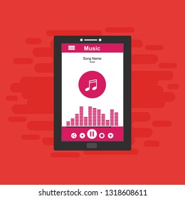 Media player application, app template with flat design style for smartphones, PC or tablets. Clean and modern - Vector
