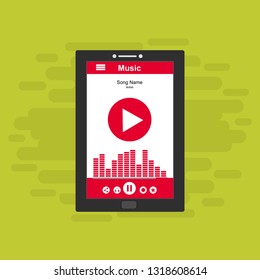 Media player application, app template with flat design style for smartphones, PC or tablets. Clean and modern - Vector