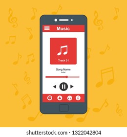 Media player application, app template with flat design style for smartphones, PC or tablets. Clean and modern - Vector