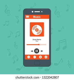 Media player application, app template with flat design style for smartphones, PC or tablets. Clean and modern - Vector