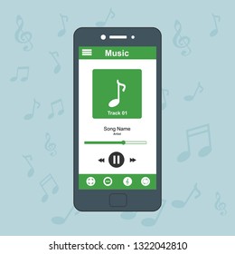 Media player application, app template with flat design style for smartphones, PC or tablets. Clean and modern - Vector