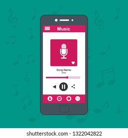 Media player application, app template with flat design style for smartphones, PC or tablets. Clean and modern - Vector