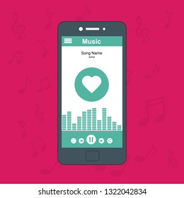 Media player application, app template with flat design style for smartphones, PC or tablets. Clean and modern - Vector
